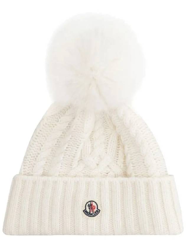 Logo Patch Cable Pom Pom Beanie White 3B000 18 M1127 002 - MONCLER - BALAAN 1