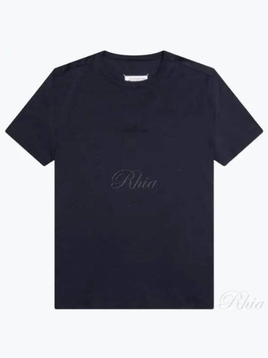 Reverse Embroidered Logo Stitched Cotton Short Sleeve T-Shirt Navy - MAISON MARGIELA - BALAAN 2