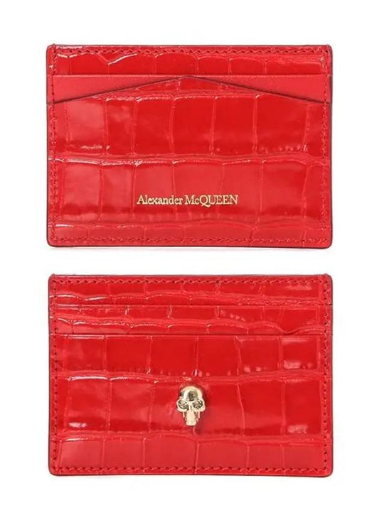Skull Crocodile Leather Card Wallet Red - ALEXANDER MCQUEEN - BALAAN.