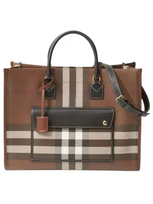 Freya Check Medium Tote Bag Brown - BURBERRY - BALAAN 2