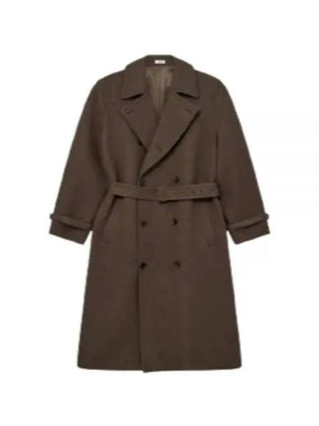 Brushed ALPACA WOOL MELTON TRENCH COAT DARK OLIVE A23AC01AS Brushed alpaca wool melton trench coat - AURALEE - BALAAN 1