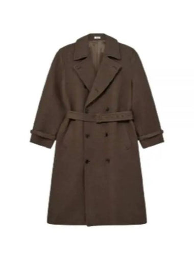 BRUSHED ALPACA WOOL MELTON TRENCH COAT DARK OLIVE A23AC01AS - AURALEE - BALAAN 1