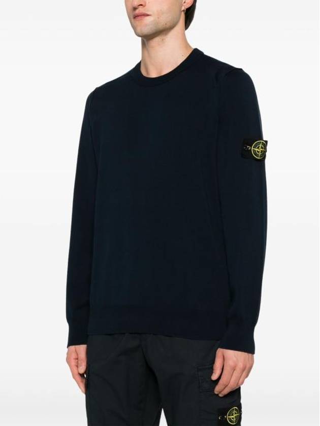 5100053 Soft Organic Cotton Small Roll Detail Crew Neck Knit Top Navy - STONE ISLAND - BALAAN 4