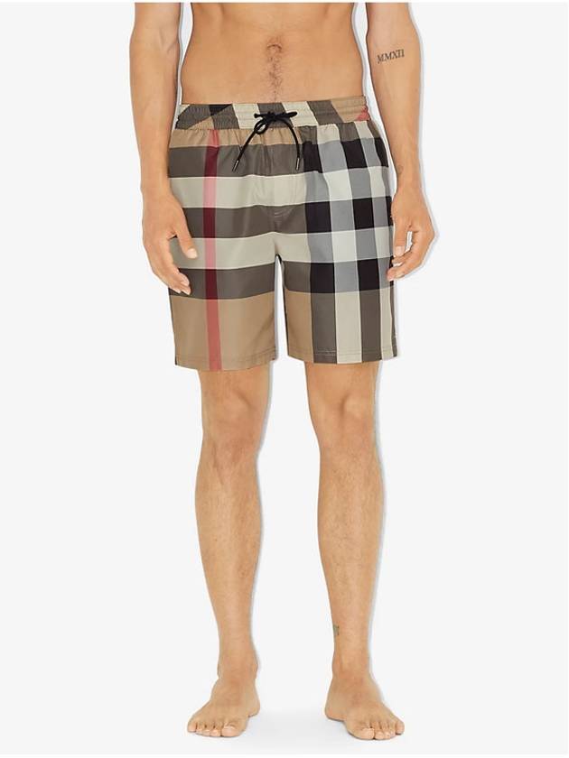 ExaGGerated Check Drawcord Swim Shorts Archive Beige - BURBERRY - BALAAN 5