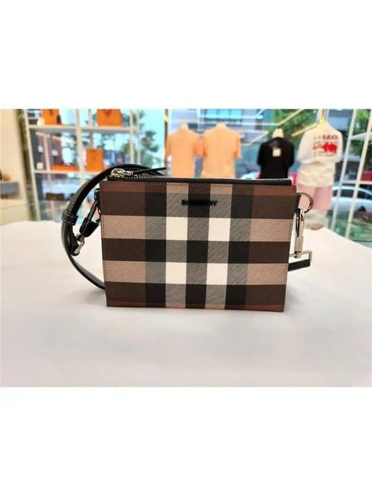 Check Leather Link Pouch Cross Bag Brown - BURBERRY - BALAAN.