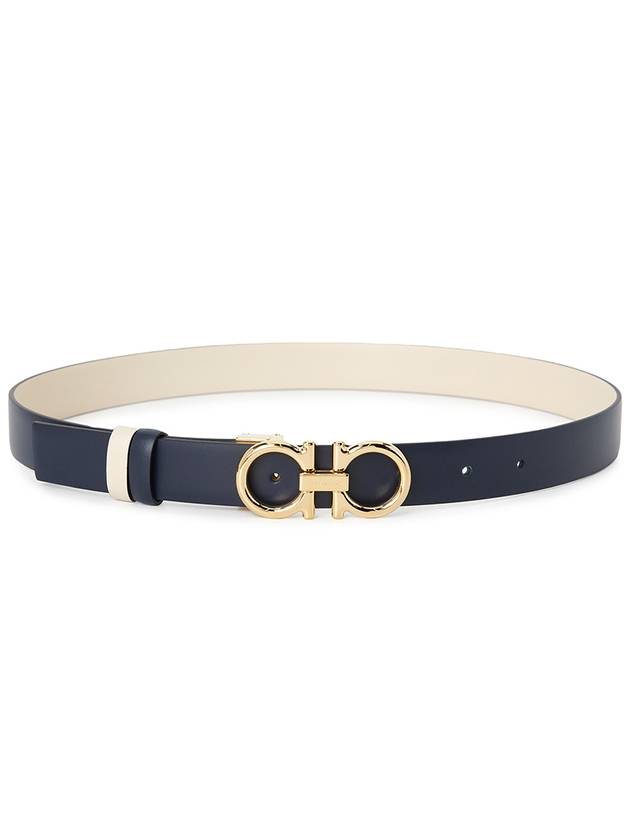 Women's Gancini Buckle Reversible Leather Belt Bone Navy - SALVATORE FERRAGAMO - BALAAN 4