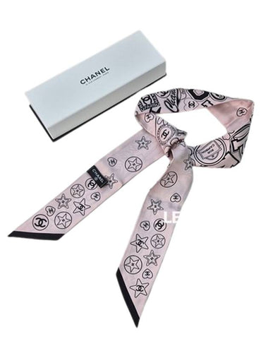 CC Logo Heart Star Printed Silk Twilly Bandeau Petite Scarf Baby Pink AAA371 - CHANEL - BALAAN 1