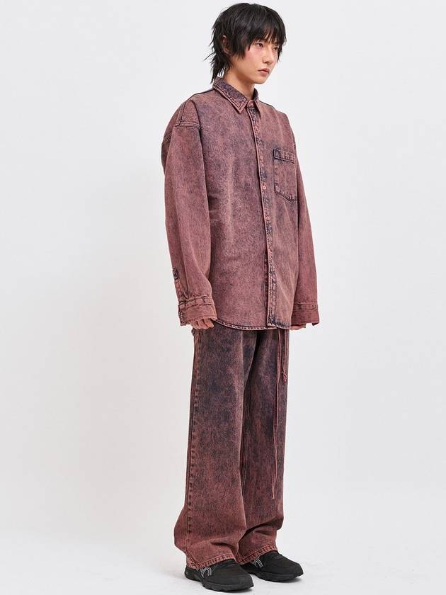 Wine Oversized Fit Denim Shirt Pants Set Pink - C WEAR BY THE GENIUS - BALAAN 6