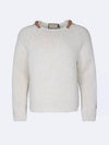 Leather Detail Wool Knit Top Ivory - GUCCI - BALAAN 2