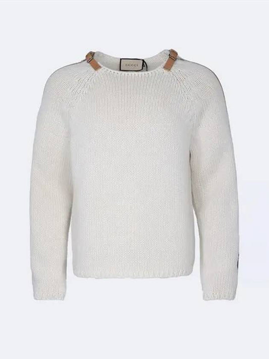 Leather Detail Wool Knit Top Ivory - GUCCI - BALAAN 2