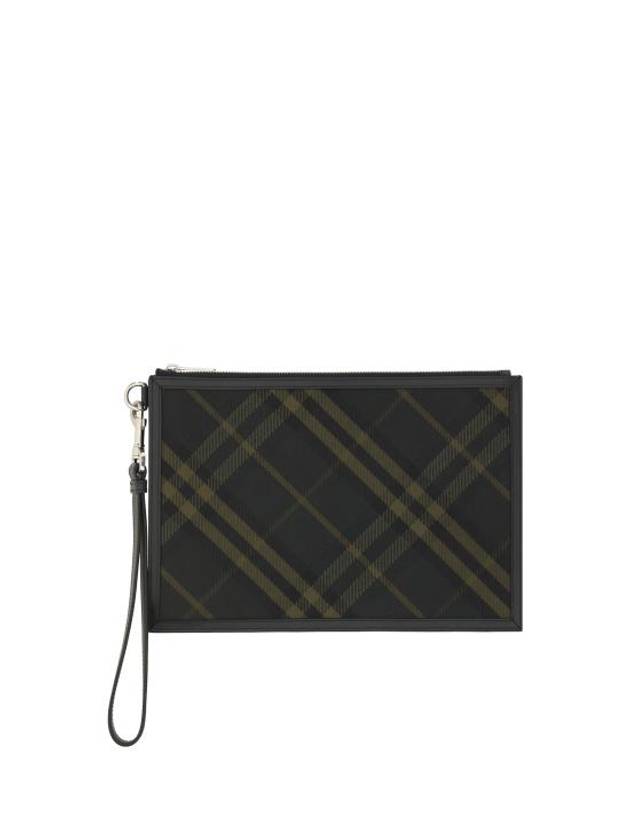 Check Zip Wrist Strap Clutch Bag Shadow - BURBERRY - BALAAN 1