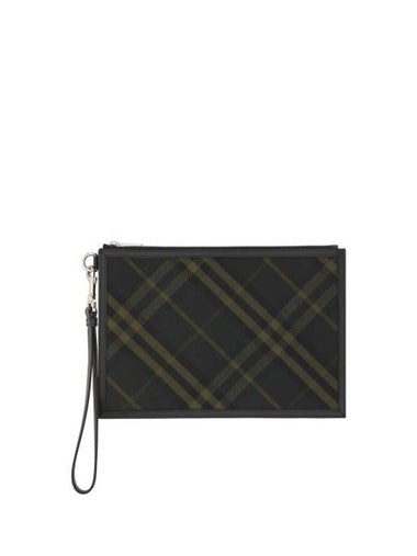 Check Zip Wrist Strap Clutch Bag Shadow - BURBERRY - BALAAN 1