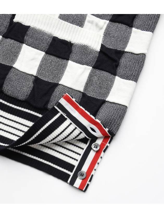 4-Bar Stripe Funmix Gingham Jacquard Cardigan Navy - THOM BROWNE - BALAAN 4