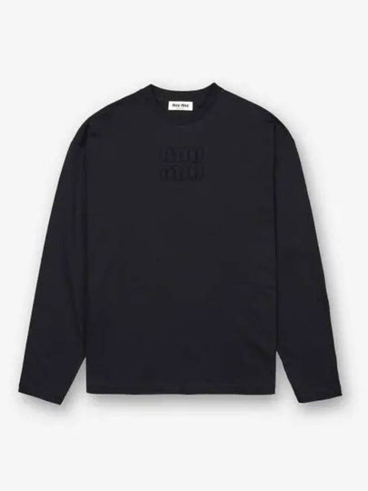 Logo Embroidered Cotton Long Sleeve T-shirt Black - MIU MIU - BALAAN 2