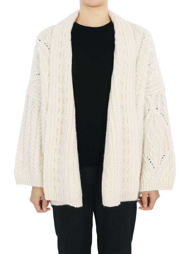 Women's Cable Knit Cashmere Cardigan Ivory - LORO PIANA - BALAAN 2