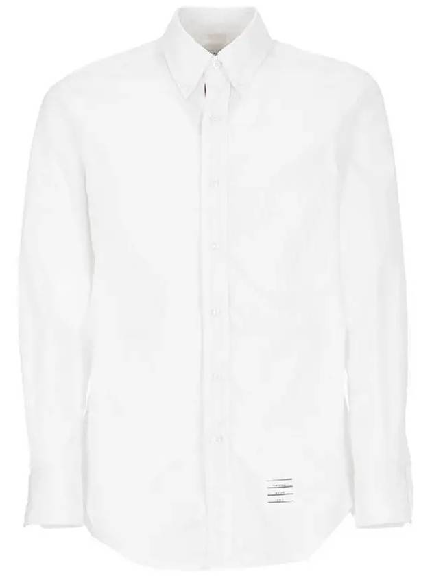 Men's Grosgrain Placket Solid Poplin Long Sleeve Shirt White - THOM BROWNE - BALAAN 3