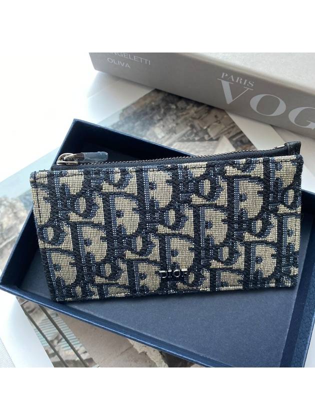 Oblique Jacquard Zipper Card Wallet Black Beige - DIOR - BALAAN 3