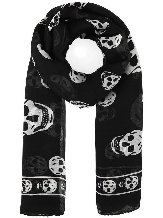 Skull Print Silk Muffler Black - ALEXANDER MCQUEEN - BALAAN 1