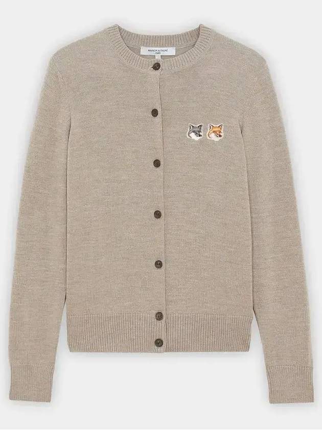 Double Fox Head Patch Round Neck Cardigan Beige Melange - MAISON KITSUNE - BALAAN 2