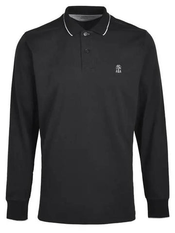 Embroid Logo Long Sleeve Polo Shirt Black - BRUNELLO CUCINELLI - BALAAN 1