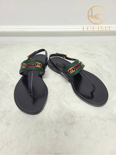 Used luxury goods Lewis It 35 5 Black web interlocking G strap flip flop sandals - GUCCI - BALAAN 2