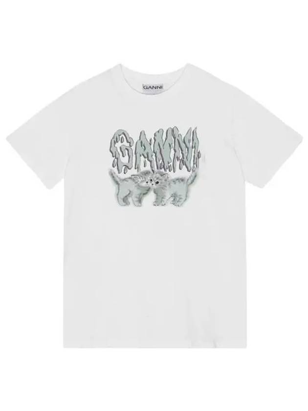 Logo Print Short Sleeve T-Shirt White - GANNI - BALAAN 2