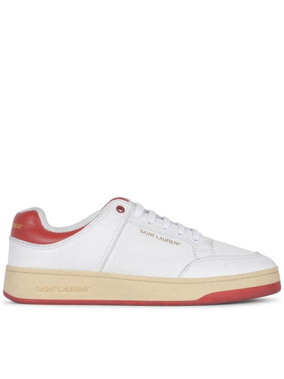 Crack Lace Up Calf Leather Low Top Sneakers White Red - SAINT LAURENT - BALAAN 2