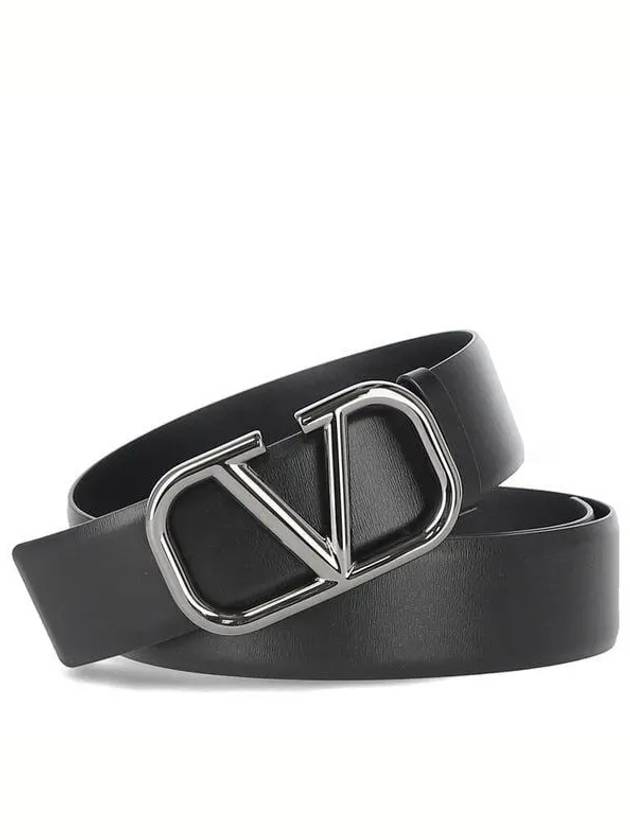 V Logo Signature Calfskin 40 MM Belt Black - VALENTINO - BALAAN 2