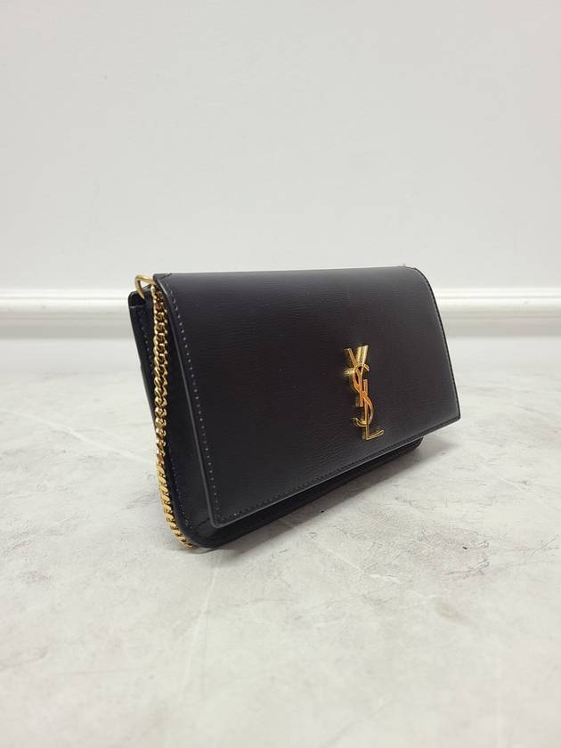 Black leather gold logo phone holder mini chain bag - SAINT LAURENT - BALAAN 3