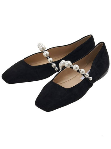 Women s Ade Suede Flat Shoes SZR BLACK WHITE - JIMMY CHOO - BALAAN 1