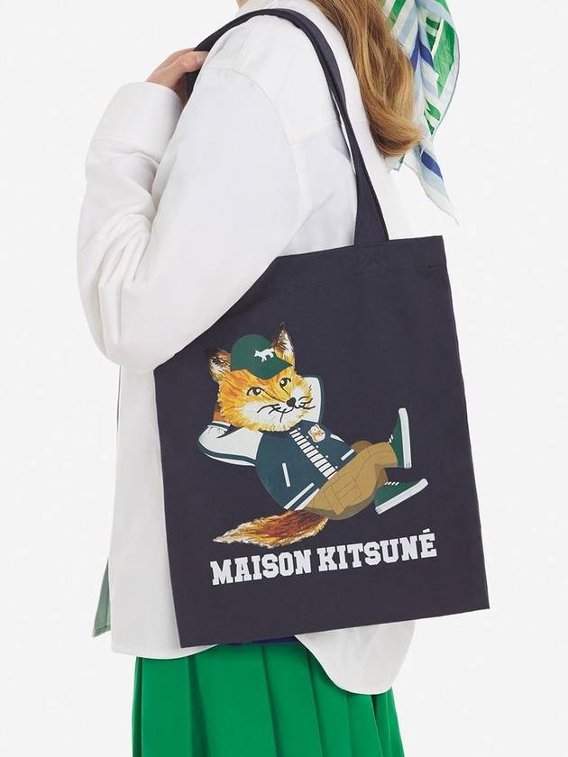 Dressed Fox Vertical Cotton Canvas Tote Bag Navy - MAISON KITSUNE - BALAAN 2