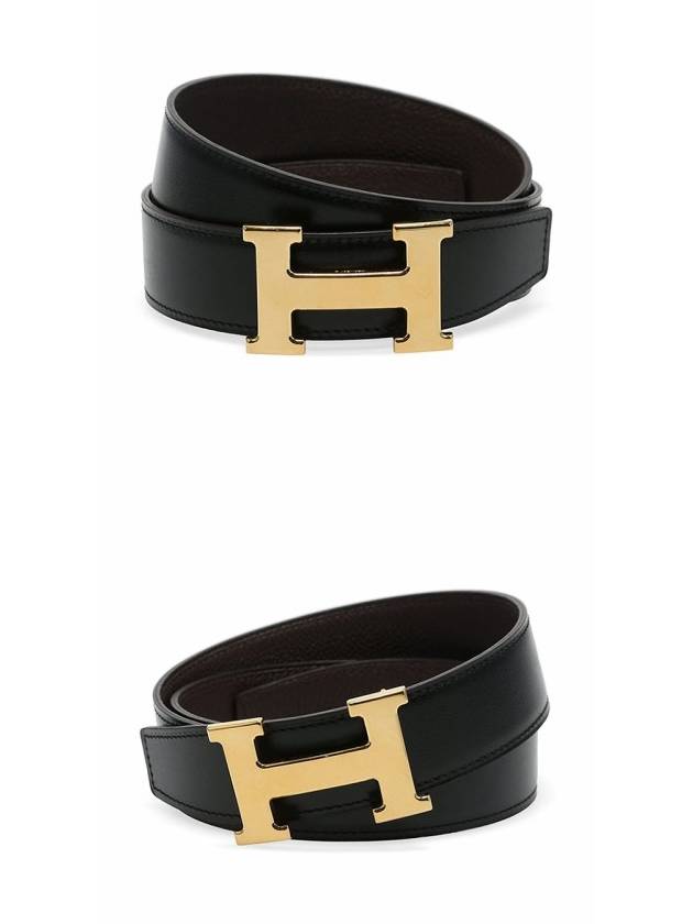 H Gold Buckle Reversible 32mm Leather Belt Black - HERMES - BALAAN 5