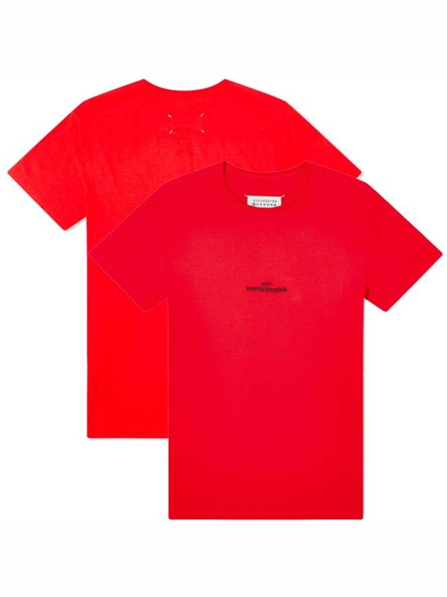 Reverse Embroidered Logo Stitched Cotton Short Sleeve T-Shirt Red - MAISON MARGIELA - BALAAN 2