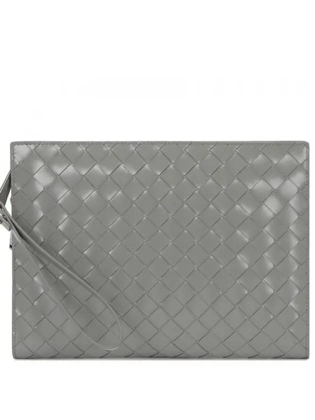 Intrecciato Brushed Strap Clutch Bag Light Gray - BOTTEGA VENETA - BALAAN 2