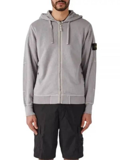 Logo Patch Cotton Zip Up Hoodie Lavender Gray - STONE ISLAND - BALAAN 2