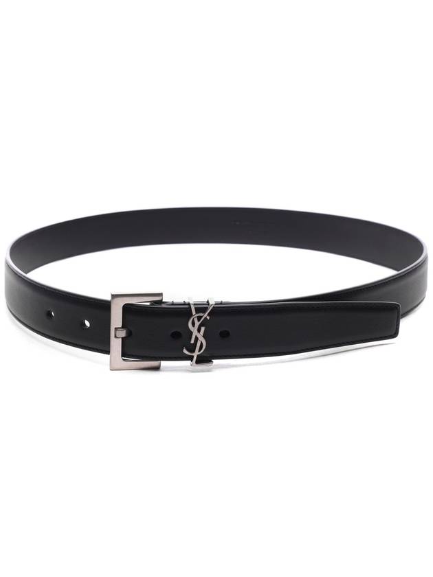 Square Buckle Monogram Leather Belt Black - SAINT LAURENT - BALAAN 4