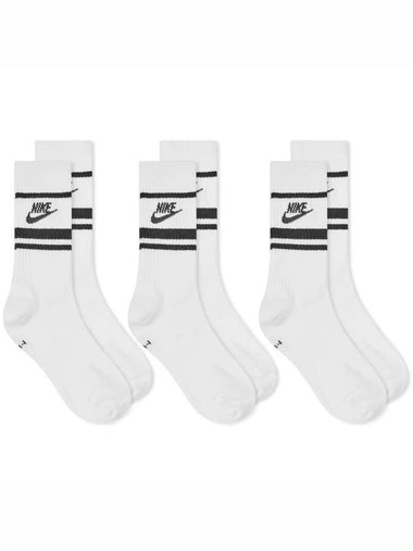 Essential Stripe Three Pack Crew Sports Socks 3 Packs Whie Black - NIKE - BALAAN 1