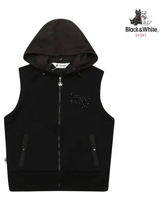 Women s cushioned full zip up hooded vest 1034LZVP BLACK - BLACK&WHITE - BALAAN 1