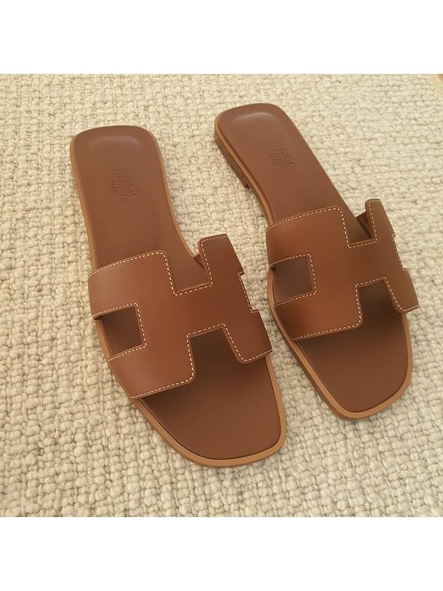 Oran Calfskin Slippers Gold Piqures Ecrues - HERMES - BALAAN 4