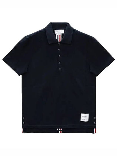 Men's Cotton Pique Center Bag Striped Short Sleeve Polo Shirt  Navy - THOM BROWNE - BALAAN 2