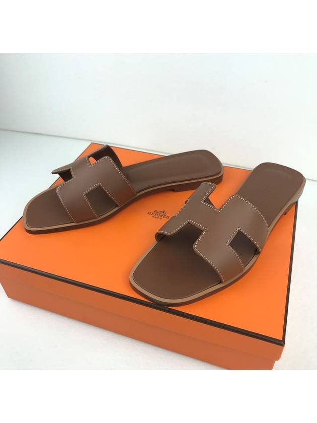 Oran Calfskin Slippers Gold Piqures Ecrues - HERMES - BALAAN 2