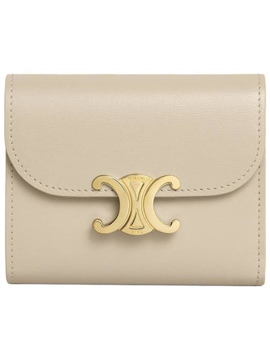 Triomphe Small Shiny Calfskin Bicycle Wallet Pale Beige - CELINE - BALAAN 1