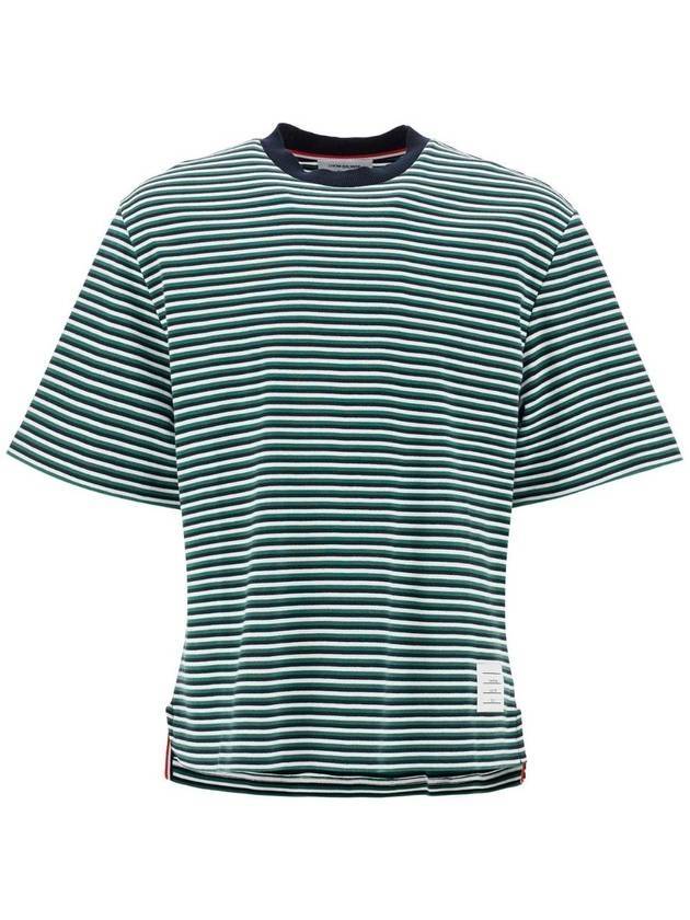 Thom Browne Striped Milanese Ribbed Crewneck T Shirt MJS265AJ0159 301 - THOM BROWNE - BALAAN 1