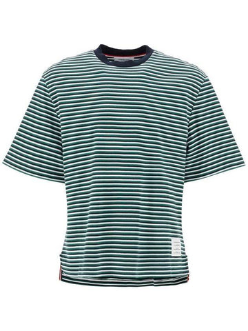 Thom Browne Striped Milanese Ribbed Crewneck T Shirt MJS265AJ0159 301 - THOM BROWNE - BALAAN 1