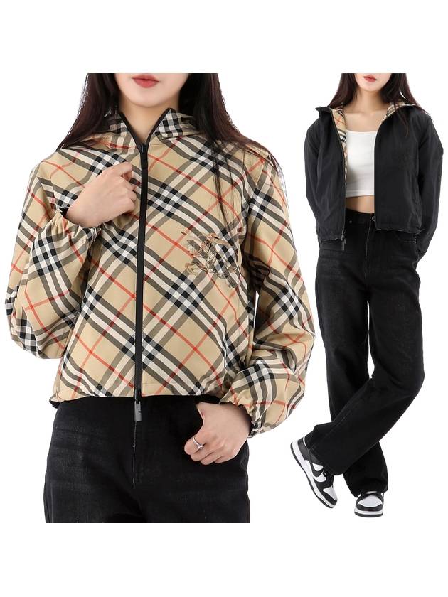 Crop Reversible Check Hooded Jacket Sand - BURBERRY - BALAAN 2