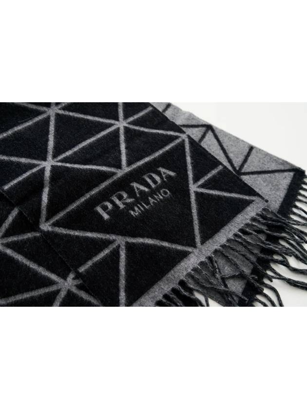 Logo Double Cashmere Muffler Black - PRADA - BALAAN 4