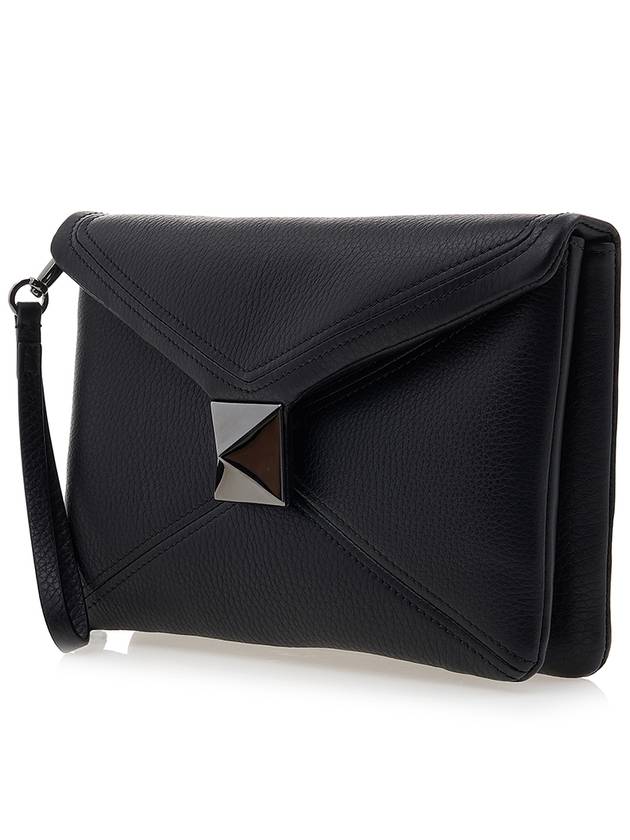 One-Stud Nappa Leather Clutch Bag Black - VALENTINO - BALAAN 3