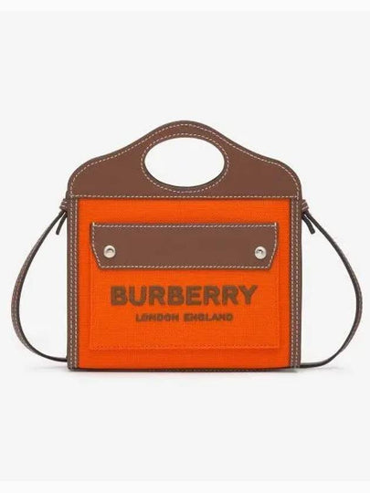 Women's Micro Two-Tone Canvas Leather Mini Pocket Tote Bag Orange - BURBERRY - BALAAN 2