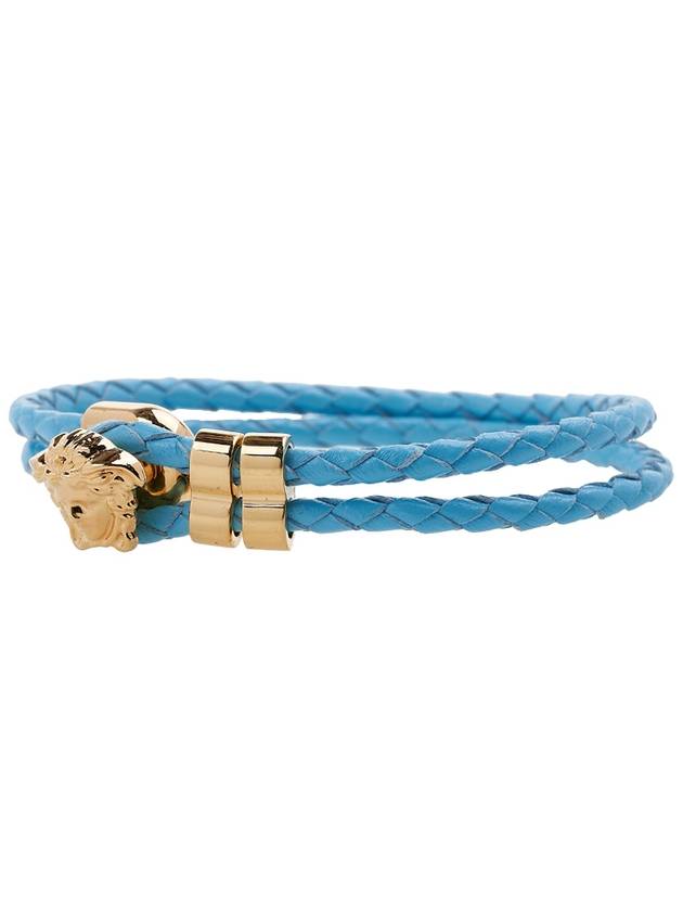 Medusa Braided Leather Bracelet Light Blue - VERSACE - BALAAN 8