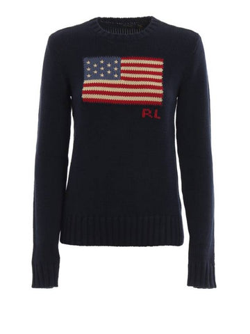 Flag Cotton Crew Neck Knit Top Navy - POLO RALPH LAUREN - BALAAN 1